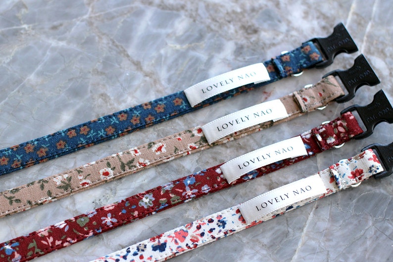 Cat Collar Amelie Beige Floral Cat Collar / Breakaway or Non-Breakaway / Autumn, Winter, Thanksgiving / Cat, Kitten, Small Dog image 3