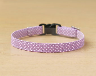 Cat Collar - "Soft Lavender" - Polka Dot Cat Collar / Breakaway or Non-Breakaway / Valentine's Day, Spring, Summer / Cat, Kitten, Small Dog