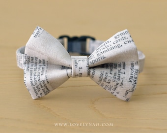 Vintage Dictionary Cat Bow Tie Collar