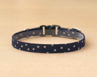 Cat Collar - "Mini Star" - Navy Star Cat Collar / Breakaway or Non-Breakaway / Night Sky, Autumn, Boy Cat Collar / Cat, Kitten, Small Dog