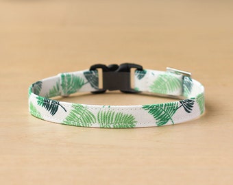 Cat Collar - "Palm Leaf" - Tropical Cat Collar / Breakaway or Non-Breakaway / Green, Botanical, Summer / Cat, Kitten, Small Dog Sizes