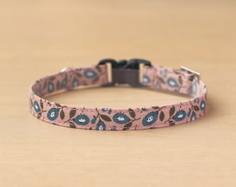 Cat Collar - "Adelia" - Pink Floral Cat Collar / Breakaway or Non-Breakaway / Girl Cat Collar / Spring, Garden / Cat, Kitten, Small Dog