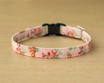 Cat Collar - "Blooming Bunch" - Pink Floral Cat Collar / Breakaway or Non-Breakaway / Girl Cat Collar / Spring / Cat, Kitten, Small Dog