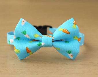 Bow Tie Cat Collar - "Tossed Carrots" - Easter Cat Collar with Bow / Breakaway or Non-Breakaway / Spring, Aqua / Cat, Kitten, Small Dog