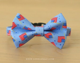 Holiday Americana Cat Bow Tie Collar – Blue (Patriotic / 4th of July)