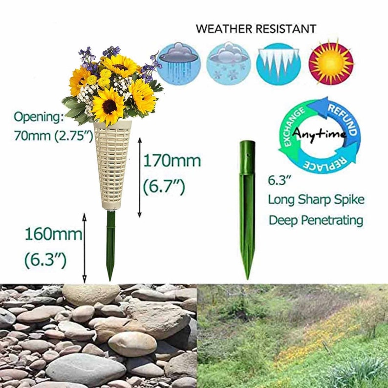 US Gravesite Flower Holder for Cemetery Vase With Spikes Grave Etsy