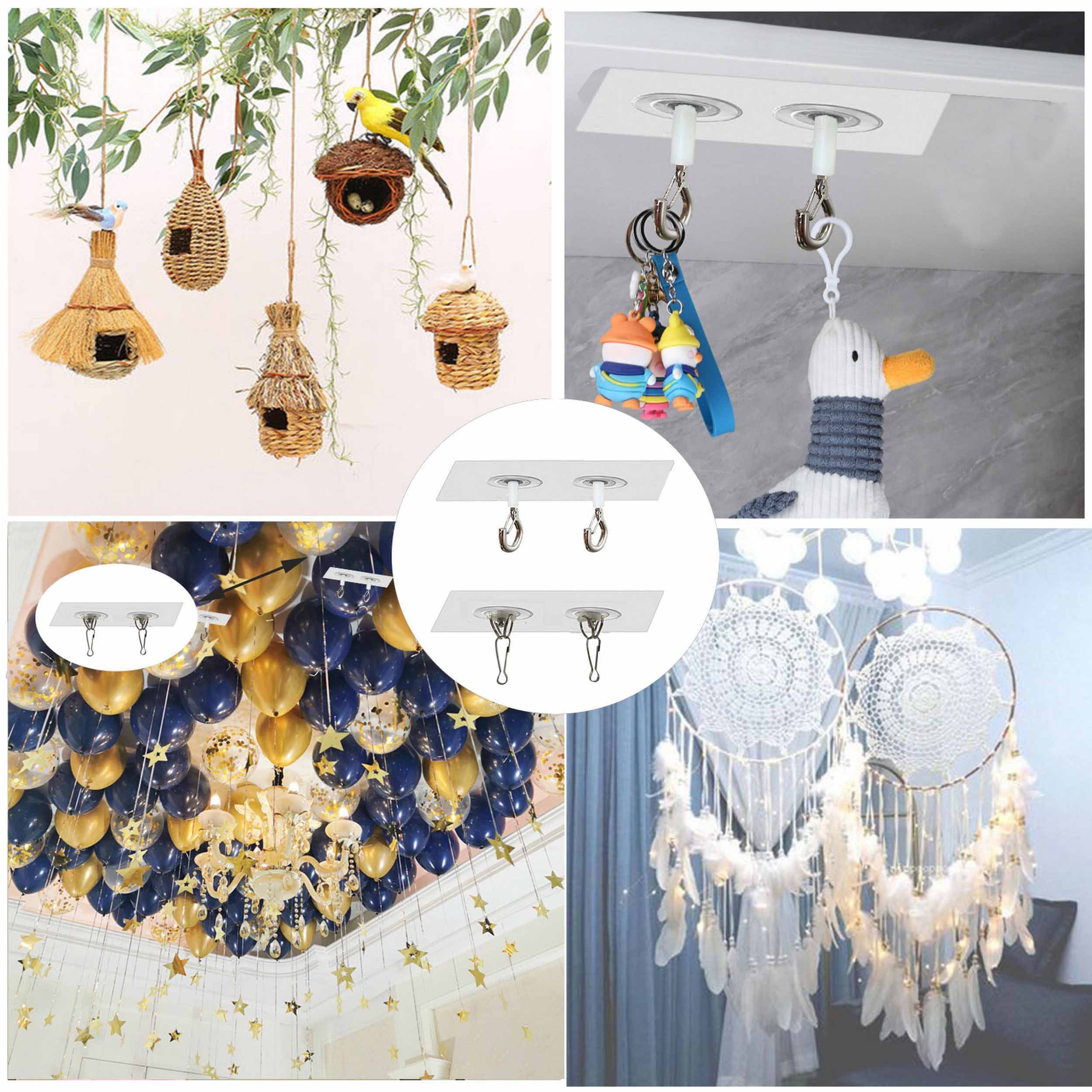 Adhesive Ceiling Hooks,damage Free Ceiling Mounted Hooks Transparent Wall  Sticky Safety Buckle for Hanging Wind Chime Lights Decorations 