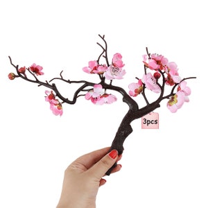 3 PCS Artificial flower Pink White Fake Plum Faux Flowers Shabby Chic Cemetery Decor Table Decorations Real Touch Faux Blossom Bouquets