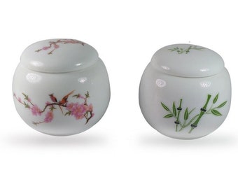 2 Small Unique Jars Storage Canister Makeup Container Porcelain Tea Tin Pot with Lid, Shelves Decor Ornaments, Elegant Gifts
