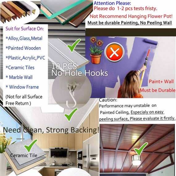 Multi Purpose No Drilling Required Ceiling Hooks Suspension Wall Hooks  Hangers Adhesive Display Hanging Solution for Store,home, Office 