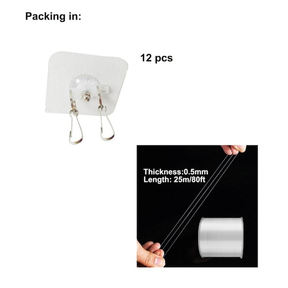 12 PCS No Drilling Required Ceiling Hooks Suspension, Wall Hooks Hangers,  Adhesive Display Hanging Solution for Store,home,office 