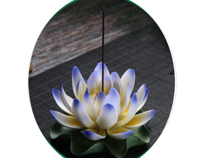 Incense Holder 100% Handmade Ceramic Blue Lotus Stick Burner Holders, Mini Leaf Incense Trays, Home Decoration Elegant Incense Holders