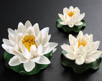 White Lotus Statue Incense Holder Stick Zen Decor Buddih Side Partner for Home Office Meditation Gift Handmade Ceramic