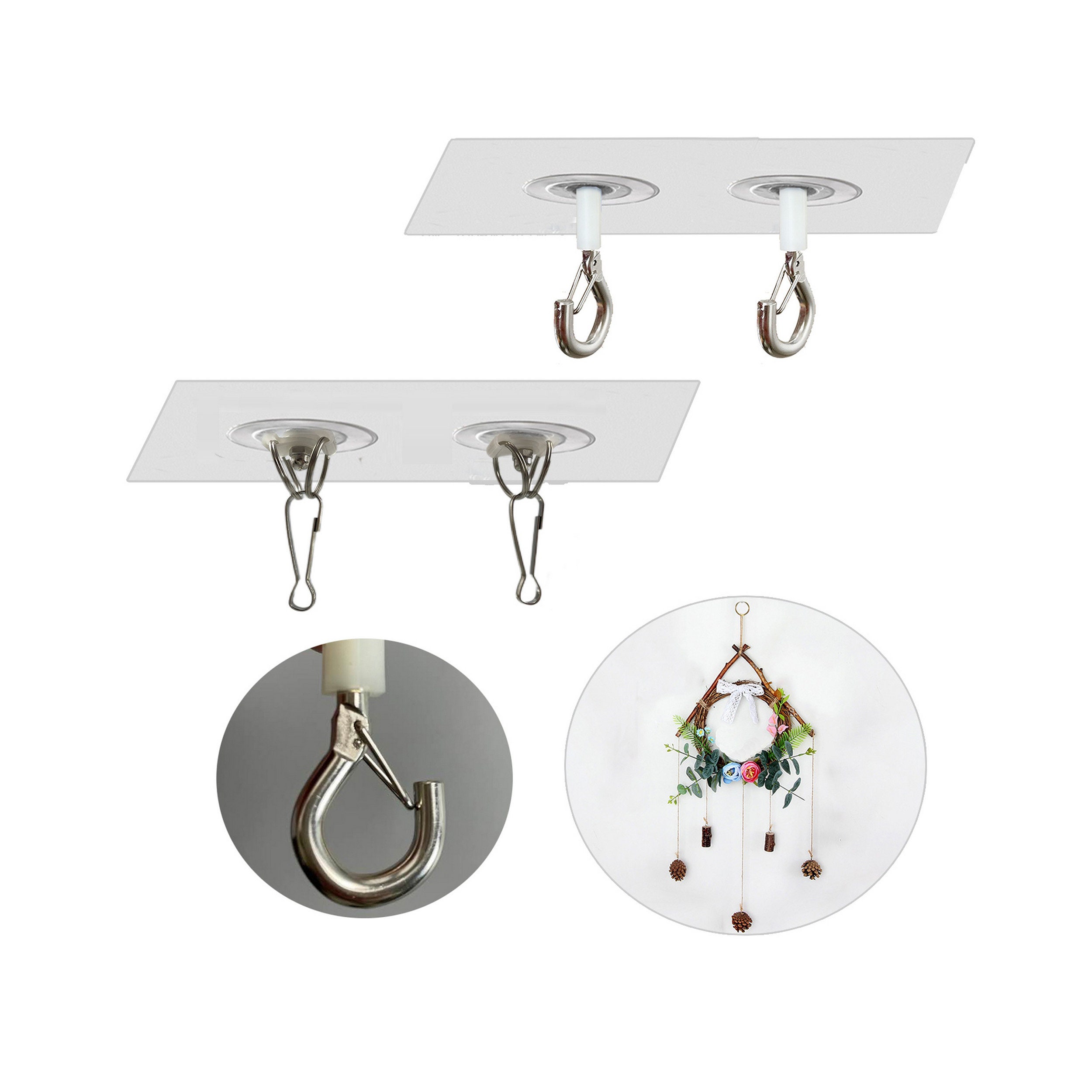 Adhesive Ceiling Hooks,damage Free Ceiling Mounted Hooks Transparent Wall  Sticky Safety Buckle for Hanging Wind Chime Lights Decorations 