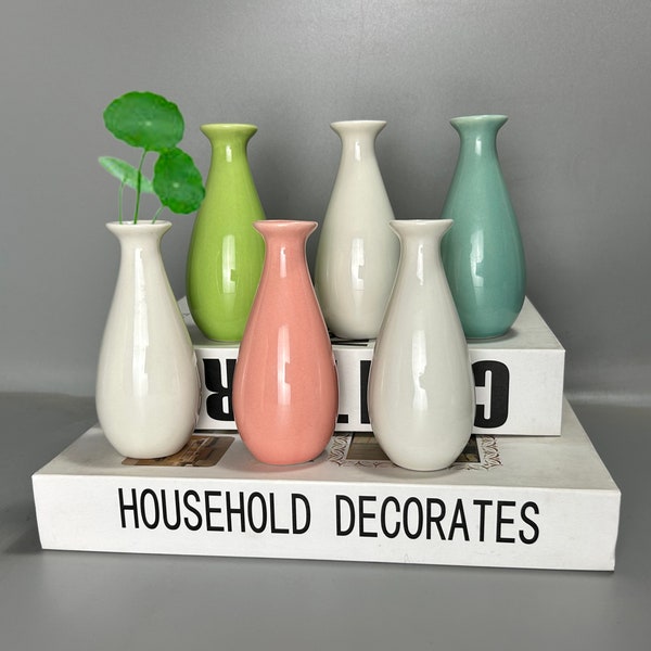 Pastel Mini Ceramic Bud Vases, furnishing Cute Centerpieces Small Flower Vases Growing Plants Floral Miniature Decor