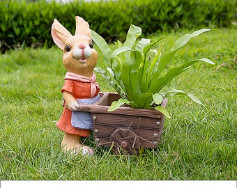 Bunny Statues Planter Outdoor Statue Large Gardener Rabbit Decor Planter Pot for Garden Sculptures Lawn Ornament Resin Statue for Yard