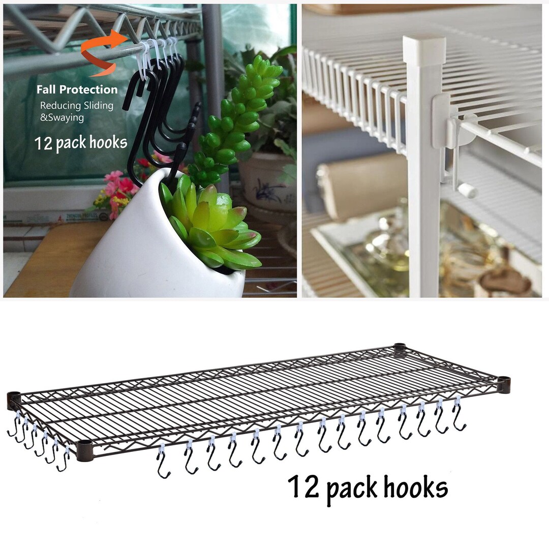 12 Pack Fall Prevention Metal Wire Shelf Hooks Rack Hangers Untensil