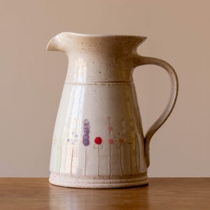 Small Handmade Pottery White Jug with Midsummer Flower Design