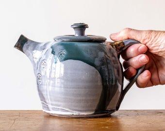 Handmade Stoneware Pottery Teapot with Turquoise Brushed Decoration