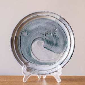 Small White Handmade Pottery Side Plate with Contemporary Turquoise Brush Marks