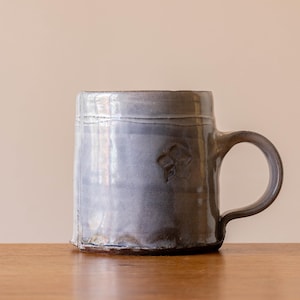 Small White Handmade Pottery Mug with Pale Blue Brushed Decoration #3
