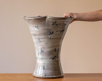 Large Handmade Ceramic Japandi Style Vase with Leaf Design