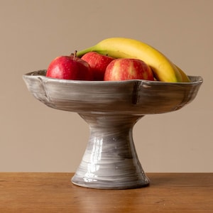 Blue and White Handmade Ceramic Pedestal Dish, Fruit Bowl, Footed Plate