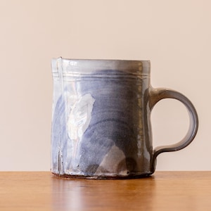 Small White Handmade Pottery Mug with Pale Blue Brushed Decoration #2