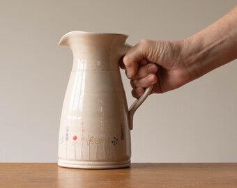 Medium Handmade Pottery Jug with Midsummer Flower Design