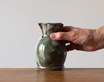 Handmade Japandi Inspired Ceramic Bud Vase with Green Brush Marks #1