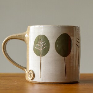 White Handmade Pottery Mug with Knole Trees Design image 5