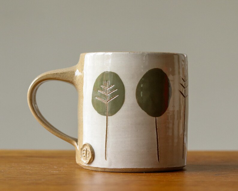 White Handmade Pottery Mug with Knole Trees Design image 5