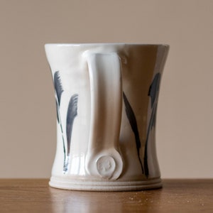 White Handmade Pottery Mug with Black Leaf Decoration 5 image 3