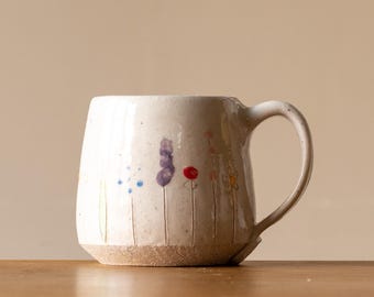 Handmade Pottery Coffee Cup with Midsummer Flower Design