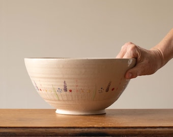 Large Handmade Bowl with Midsummer Flower Design