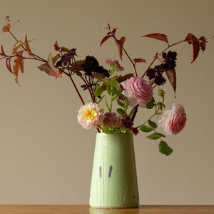 Green Handmade Pottery Vase with Wildflowers Design, ideal for Mother's Day Gift image 1