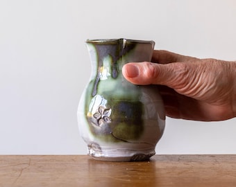 Handmade Japandi Inspired Ceramic Bud Vase with Green Brush Marks
