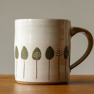 White Handmade Pottery Mug with Knole Trees Design image 6