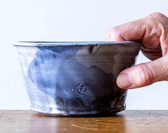 Small Japandi Inspired Bowl with Blue Brush Marks