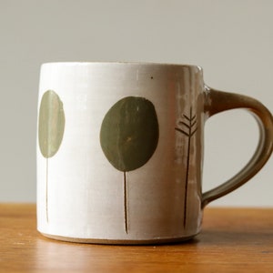 White Handmade Pottery Mug with Knole Trees Design image 4