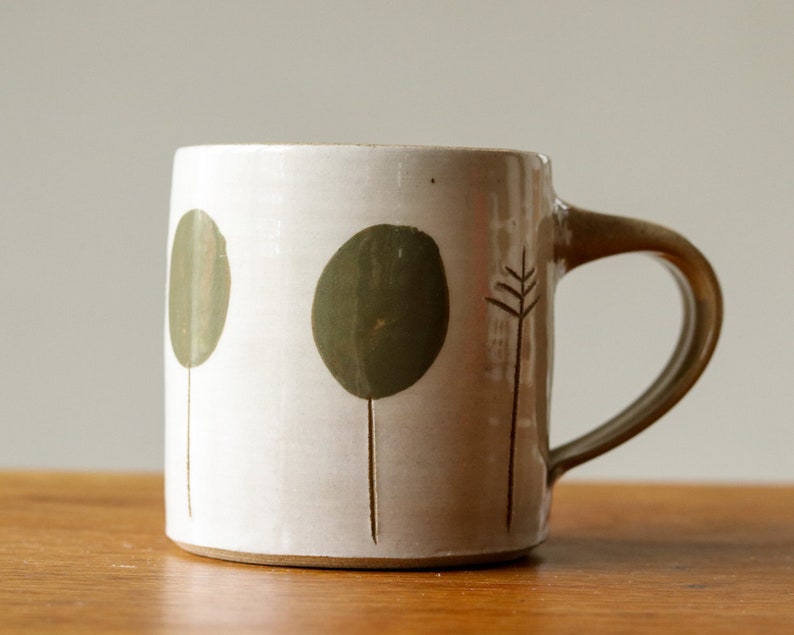 White Handmade Pottery Mug with Knole Trees Design image 4