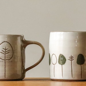 White Handmade Pottery Mug with Knole Trees Design image 2