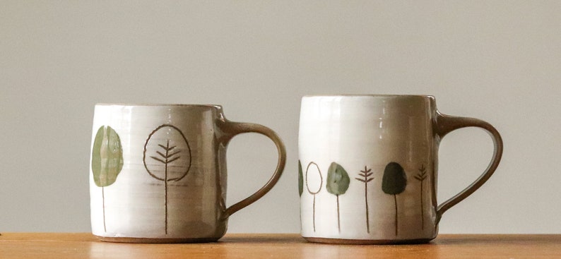 White Handmade Pottery Mug with Knole Trees Design image 2