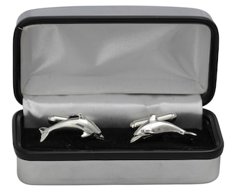 Sterling Silver Dolphin Cufflinks- Handcrafted- made in the UK- Full UK sterling silver Hallmark-Mirror Polish Finish-High Quality Fittings