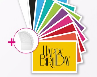 10-teiliges Set Geburtstagskarte "Happy Birthday" Klappkarten DIN A6 inkl. Umschläge weiss