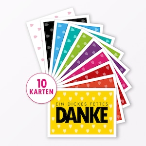 Juego de 10 piezas de postal "Fat fat thank you" con corazón DIN A6