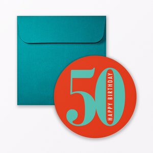 Cartão de aniversário redondo "Round Birthday 50" incluindo envelope