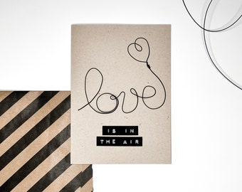 Folding card “Love is in the Air” with love lettering made of wire including envelope