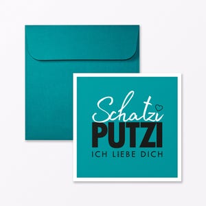Postal "Schatziputzi" cuadrado turquesa incl. sobre
