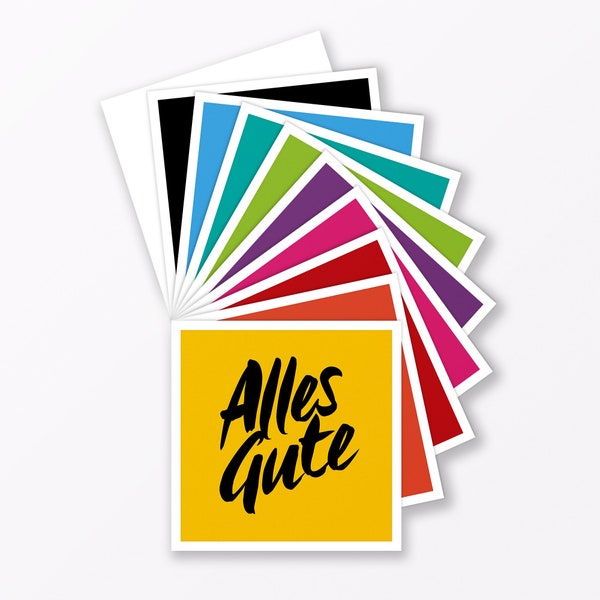 10-teiliges Set Glückwunschkarte "Alles Gute" quadratisch - verschiedene Farben (ohne Umschlag)